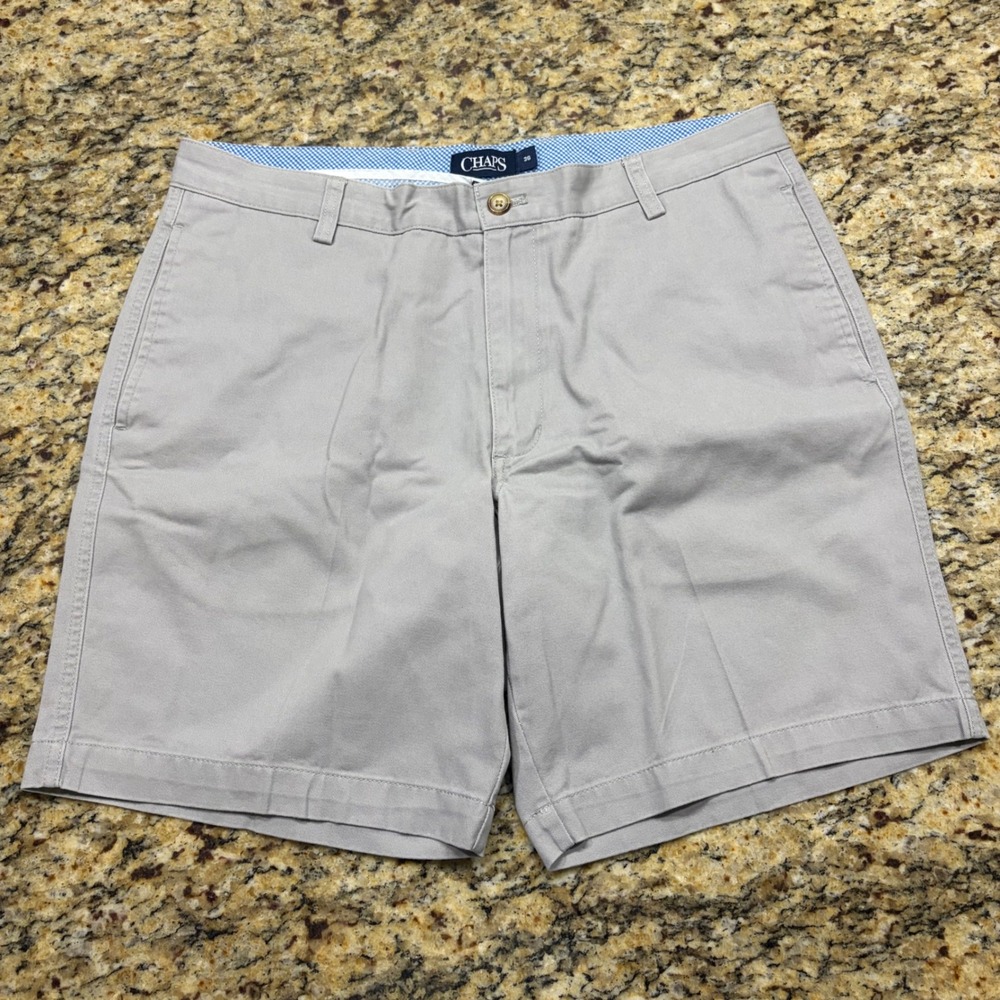 Chaps Mens Chino Shorts 36 Gray Flat Front Twill Casual Summer Walking Shorts